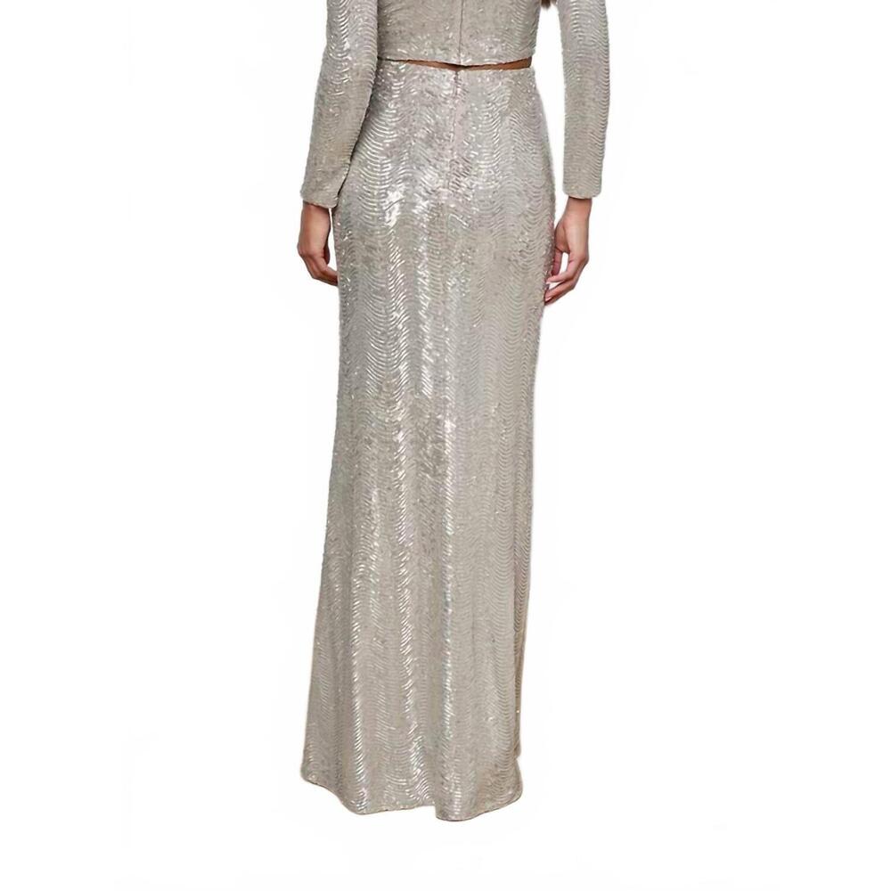 NEW L'AGENCE zeta maxi skirt in silver sequin swirl - Picture 3 of 5